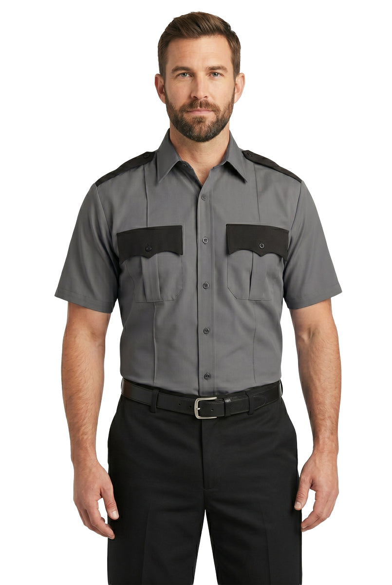 First Class 100% Polyester Two Tone Short Sleeve Uniform Shirt - Light Gray/Black