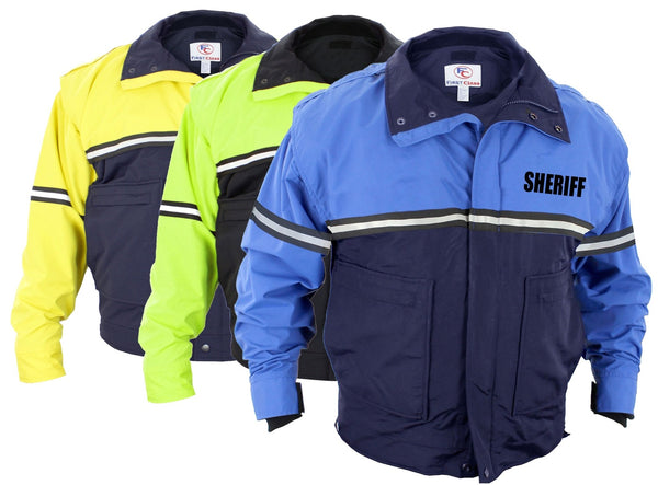 FIRST CLASS WATER PROOF ZIP-OFF SLEEVE BIKE PATROL JACKET WITH REMOVABLE LINER (SHERIFF)