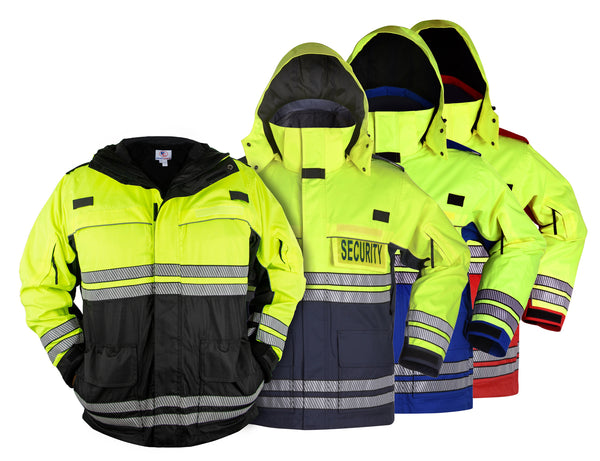 FIRST CLASS HIGH VISIBILITY PARKA WITH REFLECTIVE STRIPING