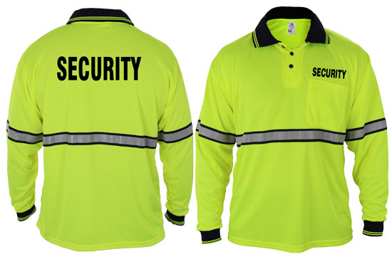 POLYESTER LONG SLEEVE POLO SHIRTS W/REFLECTIVE STRIPES (SECURITY ID)