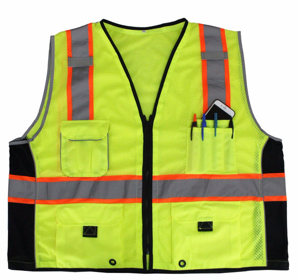 LIME GREEN REFLECTIVE SAFETY VEST WITH POCKETS