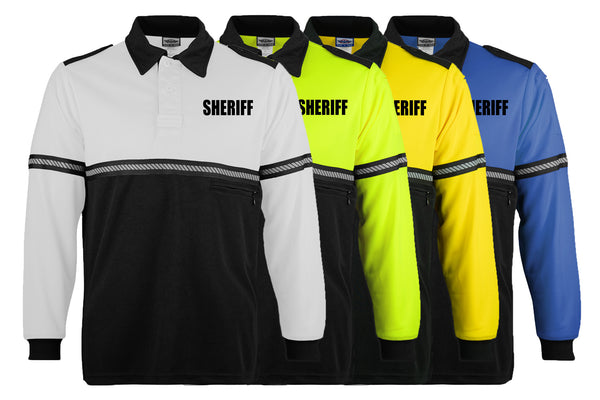 First Class Two Tone Long Sleeve Bike Patrol Shirt with Zipper Pocket and Hash Stripes with Sheriff ID
