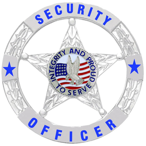 SECURITY OFFICER SILVER 5-POINT STAR CIRCULAR BADGE