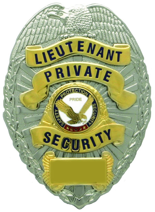 LIEUTENANT PRIVATE SECURITY GOLD ON SILVER SHIELD BADGE