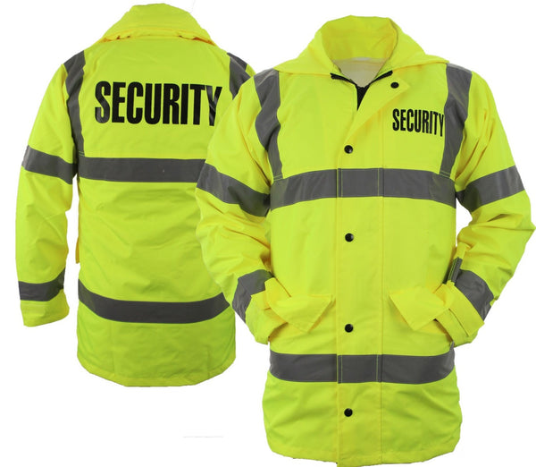 SECURITY HIGH VISIBILITY RAINCOAT WITH REFLECTIVE STRIPES (LIME GREEN)
