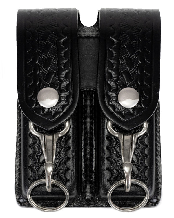 BASKET WEAVE DOUBLE MAGAZINE HOLDER WITH SNAPS AND KEYCHAINS