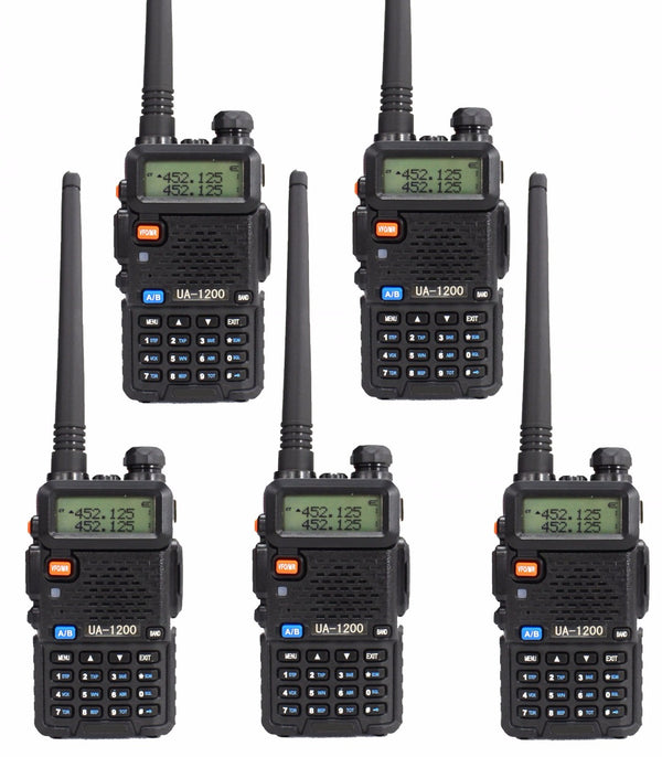 5 PACK UA1200 VHF/UHF DUAL BAND TWO-WAY RADIO, BLACK