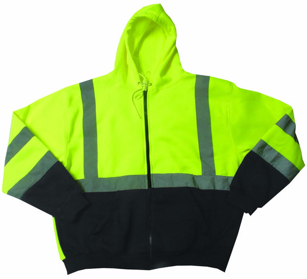 HI-VISIBILITY SAFETY THERMAL ZIPPERED HOODIE LIME GREEN/BLACK
