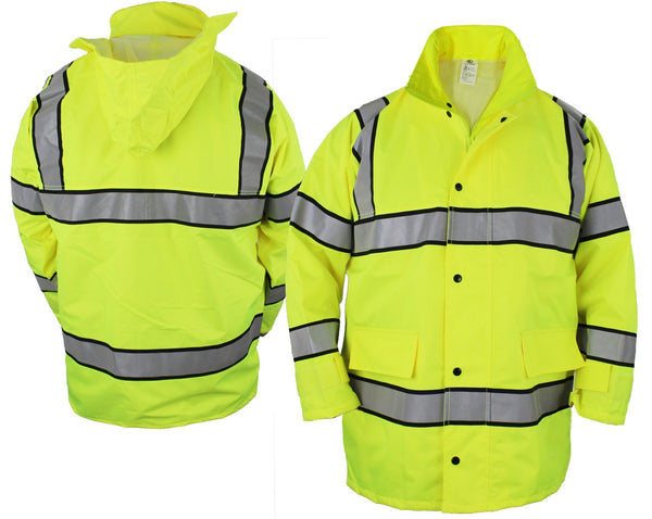 HIGH VISIBILITY RAINCOAT WITH REFLECTIVE STRIPES (LIME GREEN)