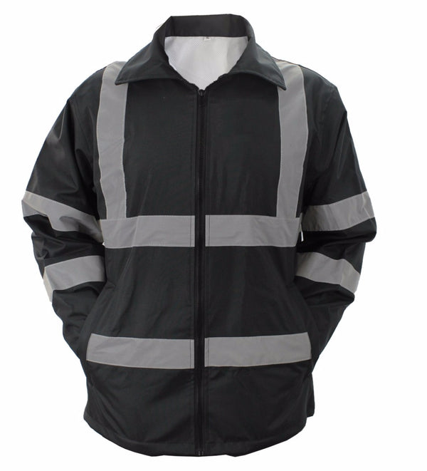 HIGH VISIBILITY RAINCOAT WITH REFLECTIVE STRIPES (BLACK)