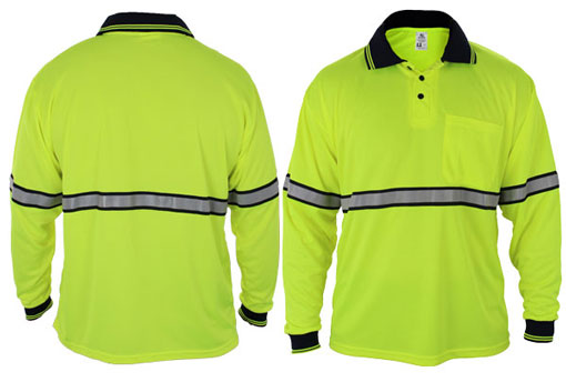 POLYESTER LONG SLEEVE POLO SHIRTS W/REFLECTIVE STRIPES