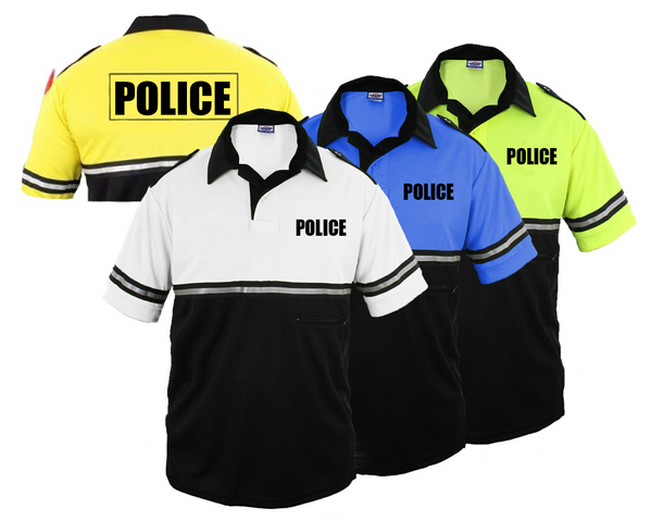 TWO TONE POLICE BIKE PATROL SHIRTS WITH ZIPPER POCKET WITH ID FRONT & BACK