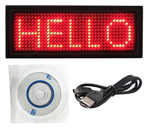 RECHARGEABLE MINI RED LED PROGRAMMABLE BADGE DISPLAY WITH USB PROGRAMMING CABLE