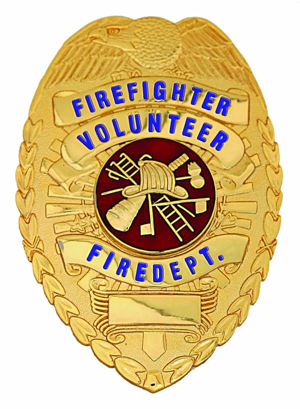 VOLUNTEER FIREFIGHTER GOLD SHIELD BADGE