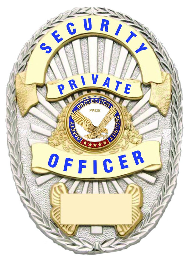 SECURITY PRIVATE OFFICER GOLD ON SILVER SHIELD BADGE