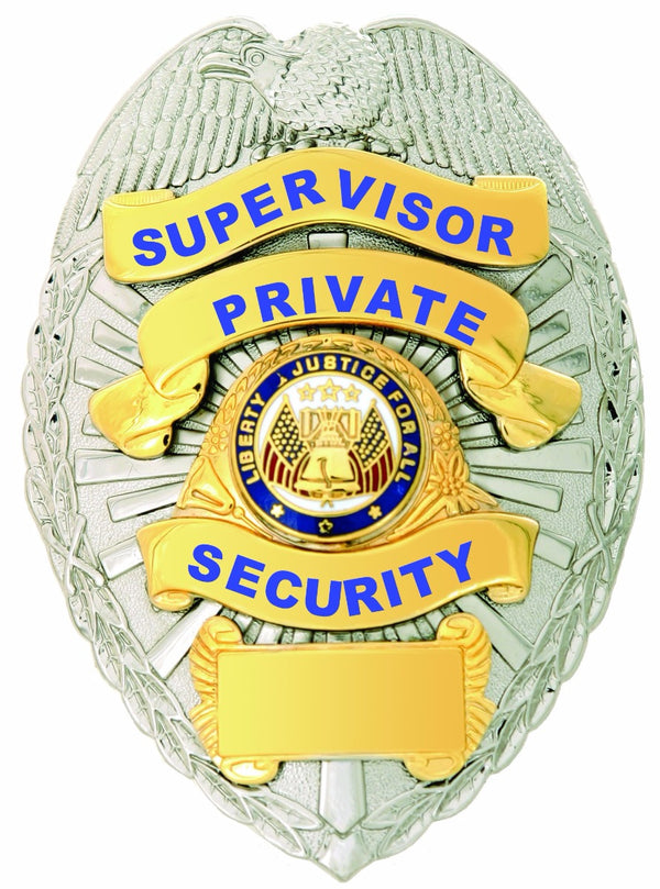 SUPERVISOR PRIVATE SECURITY GOLD ON SILVER SHIELD BADGE