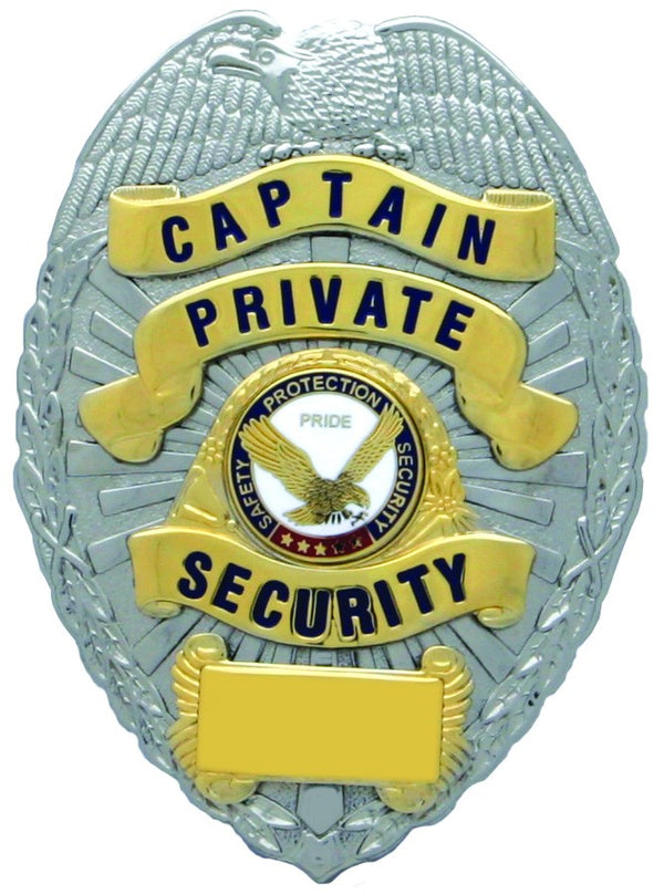 CAPTAIN PRIVATE SECURITY GOLD ON SILVER SHIELD BADGE