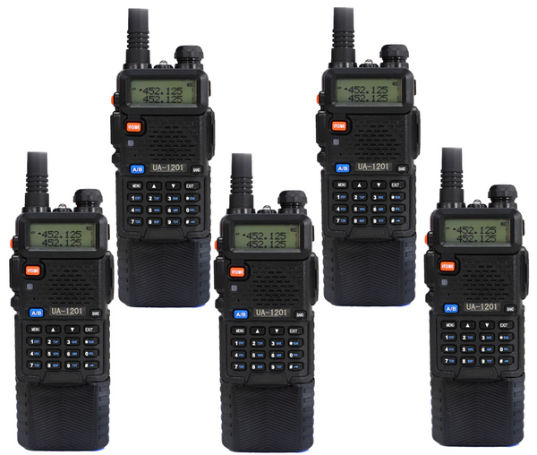 5 PACK UA1201 VHF/UHF DUAL BAND TWO-WAY RADIO, BLACK